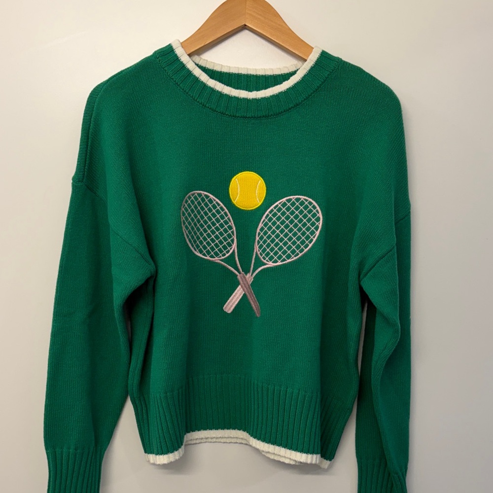 M by Marled Green Tennis Sweater with Racket Design